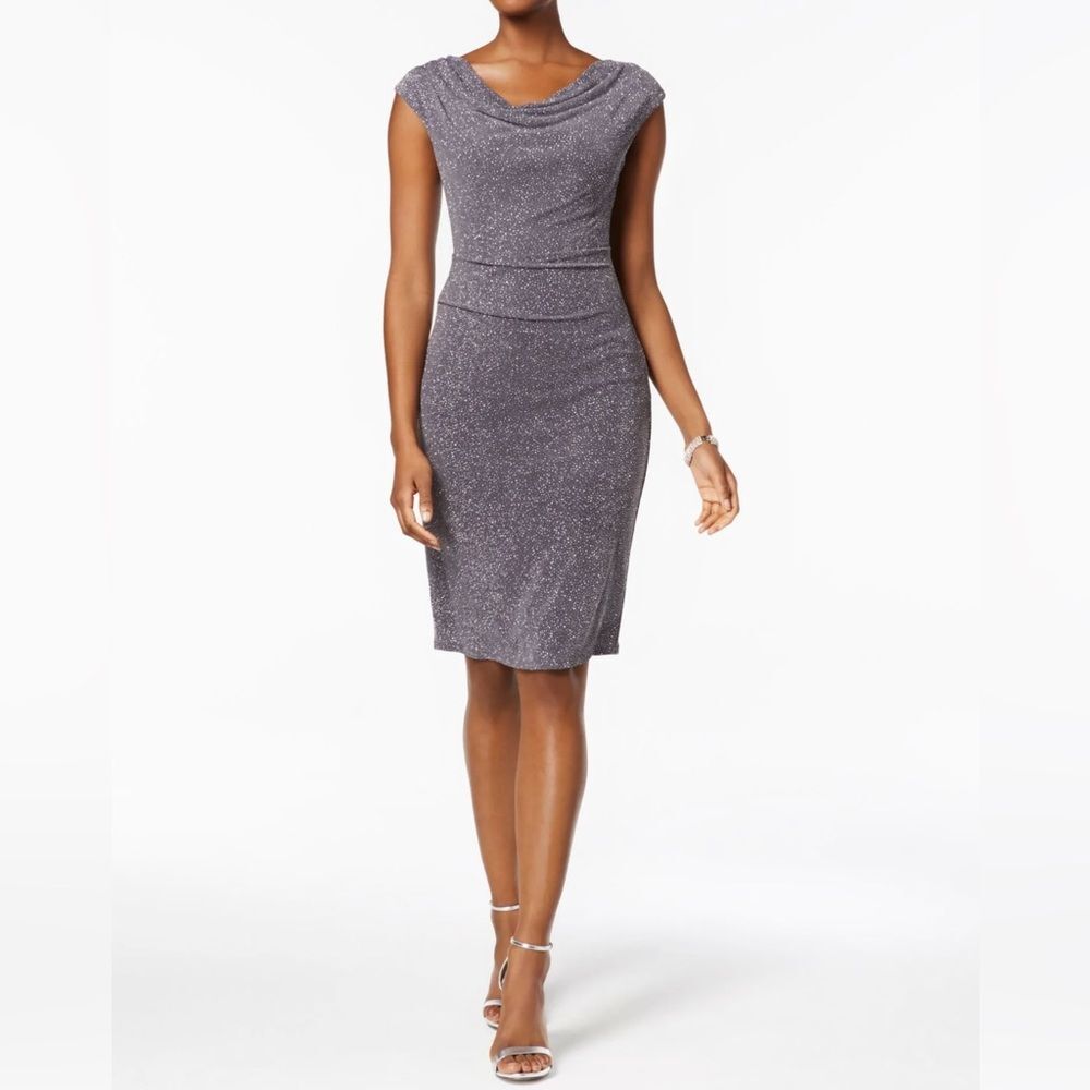 Metallic Glitter Cocktail Sheath Dress Sz 6P Evening Grey Silver